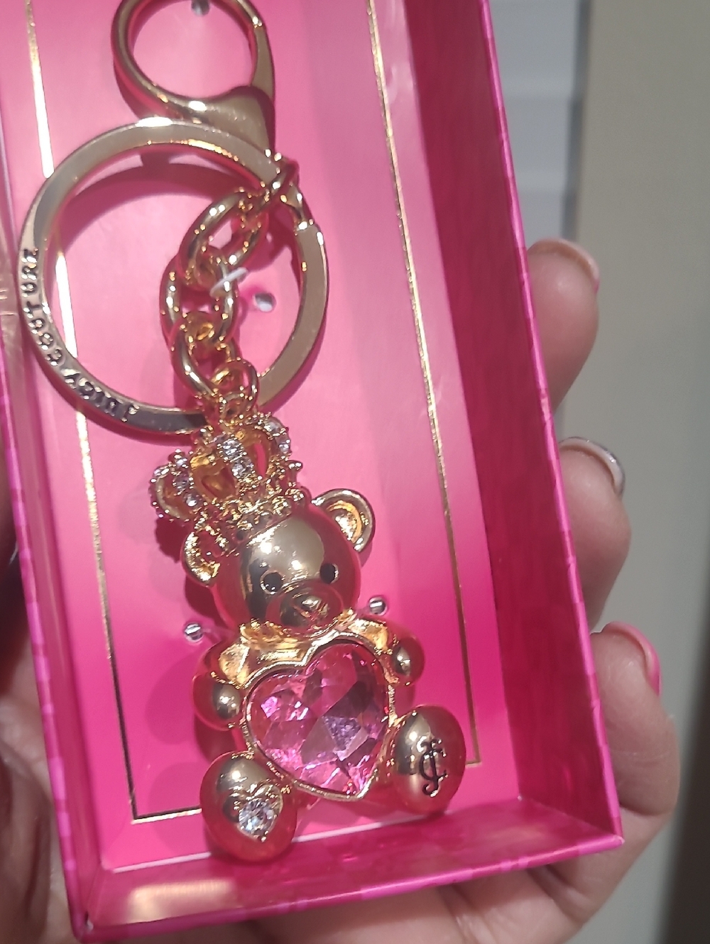 Juicy Couture Gold-Tone Teddy Bear Keychain with Pink Gem - Picture 6 of 6